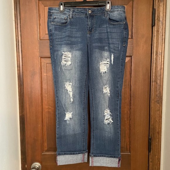 Two pairs of Size 12 Kensie Tomboy Straight distressed jeans - Picture 1 of 9